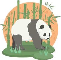 Cute panda bear eating bamboo leaves. Vector illustration