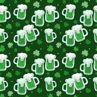 Seamless St. Patrick's Day pattern of Irish symbols. Green clover leaf and other hand drawn elements vector