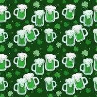 Seamless St. Patrick's Day pattern of Irish symbols. Green clover leaf and other hand drawn elements vector