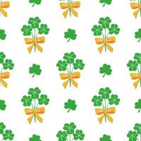 Seamless St. Patrick's Day pattern of Irish symbols. Green clover leaf and other hand drawn elements vector