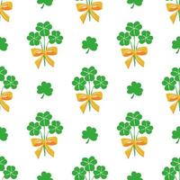 Seamless St. Patrick's Day pattern of Irish symbols. Green clover leaf and other hand drawn elements vector