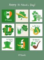 St. Patrick's holiday poster set. Of the symbols and elements of the holiday leprechaun hat, trefoil, horseshoes. vector