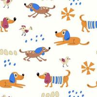 Seamless pattern with cute dogs. vector