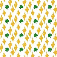 Seamless St. Patrick's Day pattern of Irish symbols. Green clover leaf and other hand drawn elements vector