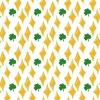 Seamless St. Patrick's Day pattern of Irish symbols. Green clover leaf and other hand drawn elements vector