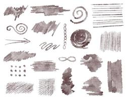 Vector set of abstract elements with watercolor texture. Hand drawn grunge backgrounds, stripes and lines. Abstract brush strokes