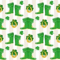Seamless St. Patrick's Day pattern of Irish symbols. Green clover leaf and other hand drawn elements vector