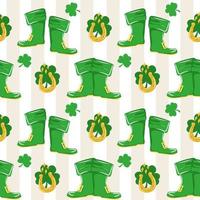 Seamless St. Patrick's Day pattern of Irish symbols. Green clover leaf and other hand drawn elements vector