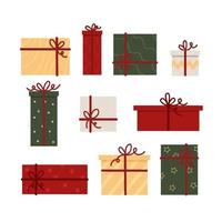 Set of colorful christmas gift boxes. Vector flat illustration