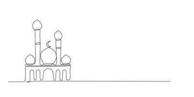 Mosque continuous line drawing minimalistic design vector. suitable for ramadan kareem and eid mubarak templates isolated on one white background. vector