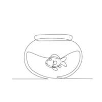 Continuous single line drawing, fish in glass bowl, simple concept for hobby, t-shirt printing and happy Nowrus theme. vector illustration.