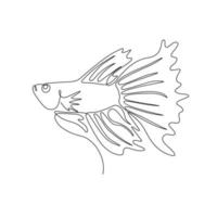 Continuous single line drawing, betta fish or fighting fish, isolated on white background, Vector Illustration.