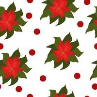 Poinsettia plants seamless pattern, bright festive flowers on a white background with red dots vector