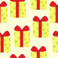Gift box seamless pattern, yellow present with a red bow on a white background vector