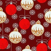 Gingerbread Christmas ball seamless pattern, Xmas gingerbread and red balls on dark red background vector