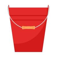 A red bucket with a wooden handle and stripes. Gardening tools. Empty bucket. Flat style.Isolated on a white background vector