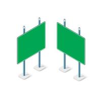 Road signs isometric set street object for highway information traffic direction transportation. vector