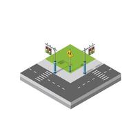 Isometric 3d module block district part of the city with a street road from the urban vector