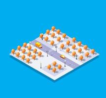 Natural landscape isometric forest with trees and plants, expressway with cars vector
