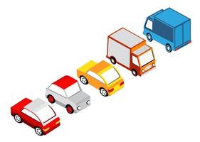Isometric set cars and trucks transport infrastructure vector