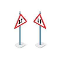 Road signs isometric set street object for highway information traffic direction transportation vector