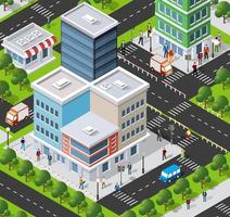 Lifestyle scene urban Isometric 3D illustration of a city vector