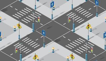 City street intersection isometric seamless repeating pattern urban design vector