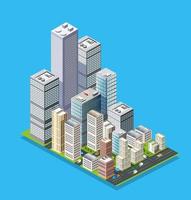 rascacielos del paisaje urbano diseñan elementos con un generador de mapas de ciudades de edificios isométricos. colección aislada vector