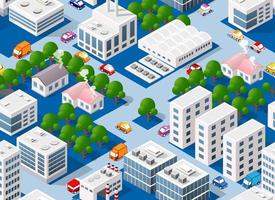 Isometric 3d seamless pattern city infrastructure vector architecture.