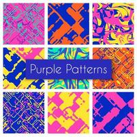 Neon green and proton purple of vector seamless patterns. Bright abstract
