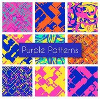 Neon green and proton purple of vector seamless patterns. Bright abstract