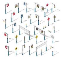 The isometric semaphore streetlight set with 3d illustration vector