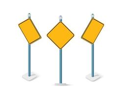 Road signs isometric set street object for highway information traffic direction transportation. Infographic icon for business message symbol concept vector illustration.