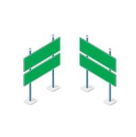 Road signs isometric set street object for highway information traffic direction transportation. vector