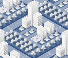 mapa de patrón de plan urbano sin costuras. estructura de paisaje isométrica de edificios de la ciudad, rascacielos vector