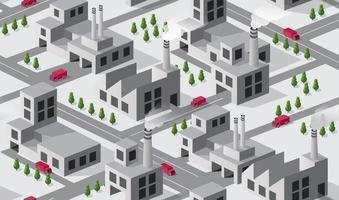 City plant factory industrial isometric urban design elements. Seamless repeating pattern urban vector