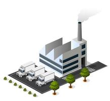 Isometric 3D city urban factory icon building, power plant, vector