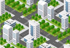 Seamless urban plan pattern map. Isometric landscape structure of city buildings vector