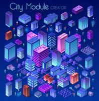 Ultraviolet Isometric City set 3d module block district city with a street