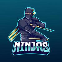 mascota ninja con la espada katana vector