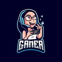 ilustración de diseño de logotipo de mascota de esport de dibujos animados de chica gamer vector