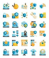 iconos planos de tecnología de red de seguridad cibernética vector