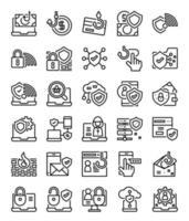 cyber security network technology simple line  icons vector