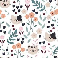 seamless pattern hand drawing cartoon cat and plant. animal drawing for fabric print, textile, gift wrap paper vector