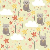 seamless pattern hand drawing cartoon cat and plant. animal drawing for fabric print, textile, gift wrap paper vector