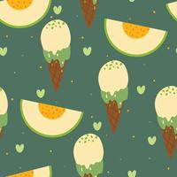 Dibujo a mano de patrones sin fisuras helado de dibujos animados y frutas. dibujo de postre para estampado de tela, textil, papel de regalo vector