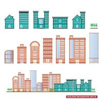 Building Flat design of retro and modern city houses skyscrapers colorfulbuilding, cafe house. vector