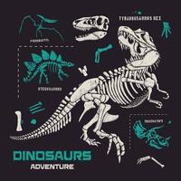 Dinosaurs fossils and bones hand drawn vector illustration