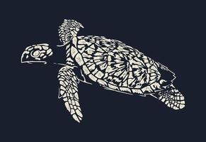 Sea turtle silhouette vector graphic illustration on black background