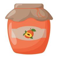 Glass jar of peach jam with closed lid. Cute vector illustration